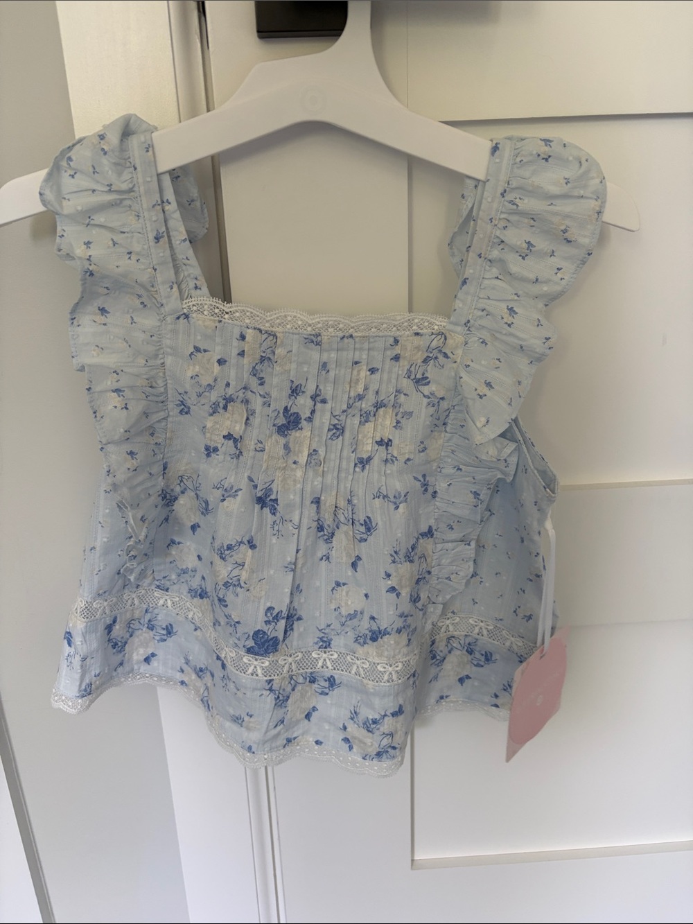 NWT LoveShackFancy × Target BlueRebecca Budding Florals Ruffle Tank Top Size 16